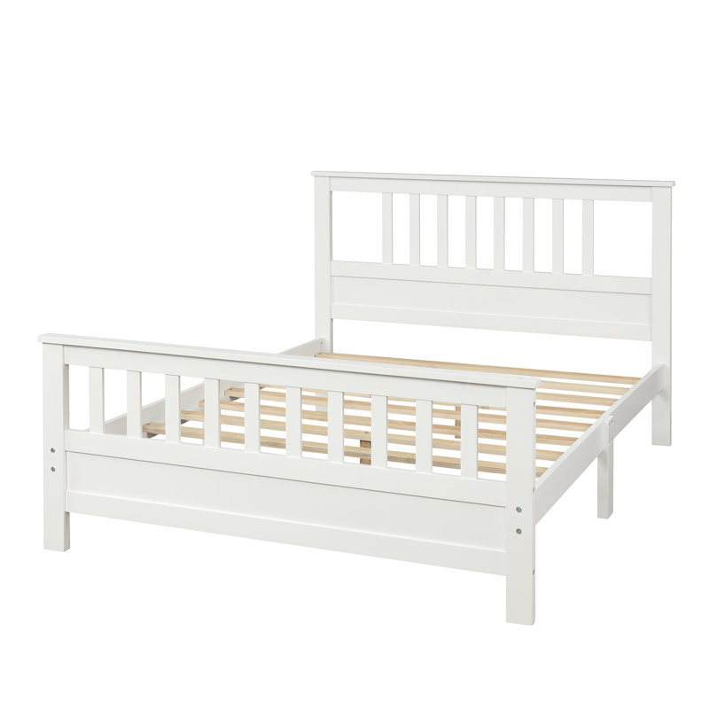 Lit plateforme avec tête de lit et pied de lit Oberlander, Double, Blanc, Bois manufacturé
