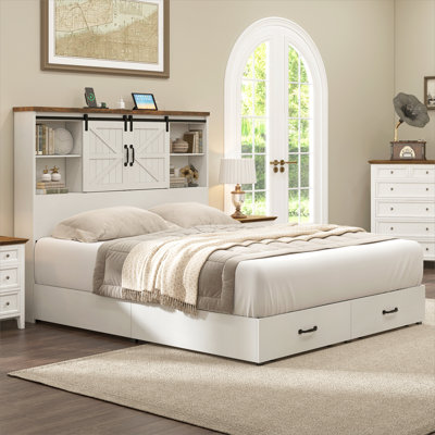 Tryston Sherell Wooden Bookcase Full Bed Frame, White