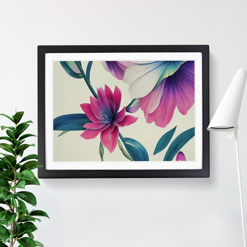 Eye Opening Watercolour Flowers - Single Picture Frame Painting, Black, 46cm H x 64cm W x 2cm D