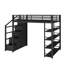 Lit mezzanine double en métal avec tablettes, armoires et garde-robe