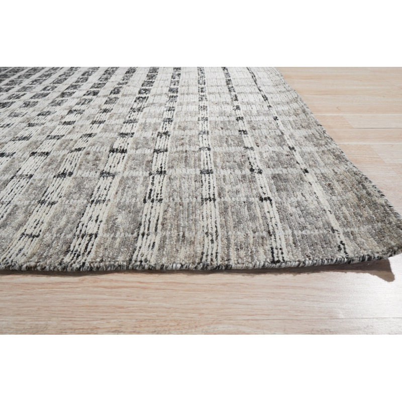Tapis gris contemporain à motif géométrique gris en laine nouée à la main, 6 pi x 9 pi