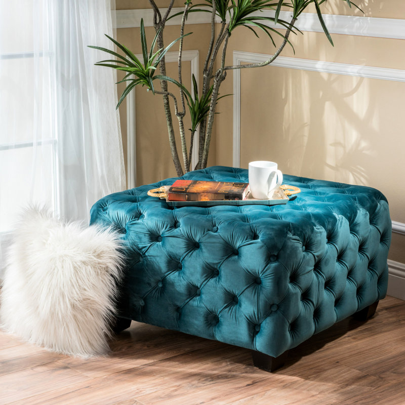 Velours bleu sarcelle avec coutures à boutons de style moderne capitonné brillant