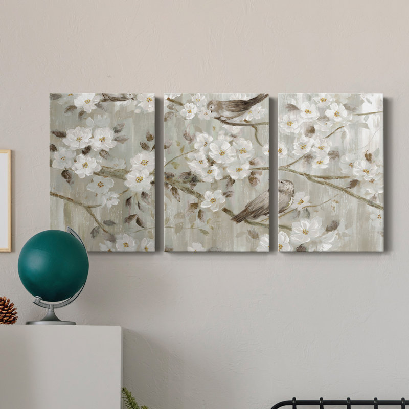 Neutre oiseaux printaniers - Toile tendue avec châssis de qualité supérieure - Prêt à être accroché