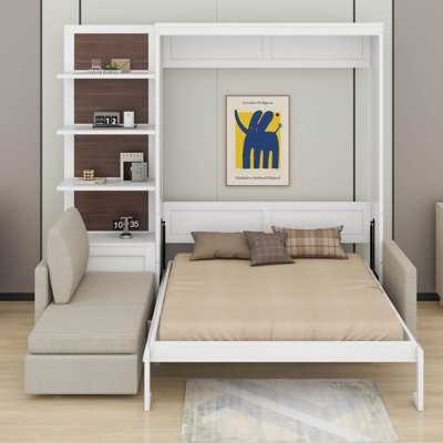 Grand lit escamotable avec tablettes