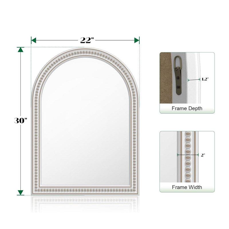  30''x22'' Arch Wall Mirror With Wood Beaded Frame, 30" x 22"
