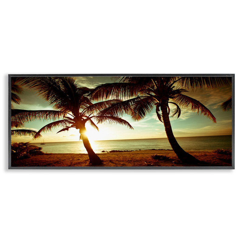 «Sunlit Palm Trees», estampe numérique par Susan Bryant, Giclée encadrée noir minuit, H 10 po x l 24 po