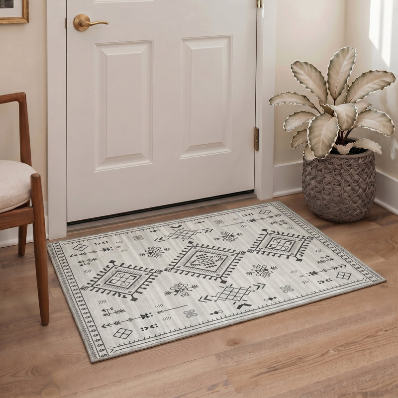 Tapis ivoire noir Boho Southwestern, Rectangle 6' x 9'