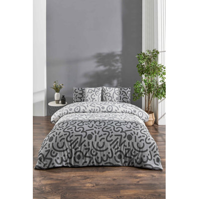 Ensemble de housse de couette simple Premium, noir / blanc / gris, 55,1 po x 78,7 po | 65% coton / 35% polyester, lavable à la machine, contexture de 120 fils, fermeture des enveloppes et des boutons, impression de pigment élégante pour un décor de chambre à coucher moderne