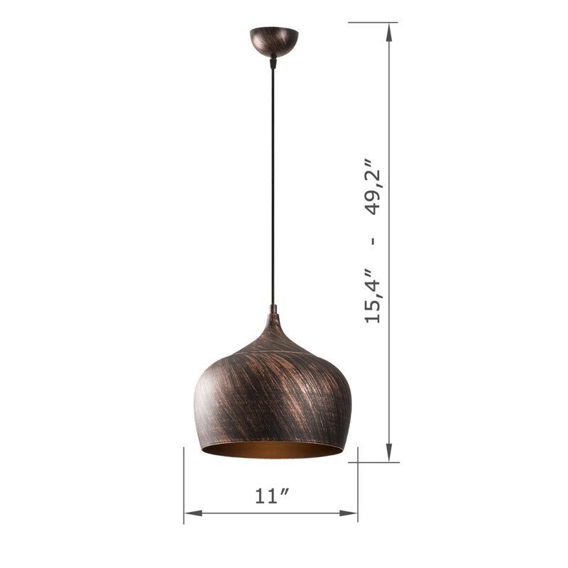 Modern Chandelier, Adjustable Height, Copper & Gold Finish, 11.0 in Diameter x 49.2 in Height | Metal Body, E27 Socket (Max 40W), Includes Setup Instructions | Elegant Scandinavian Design for Home Decor