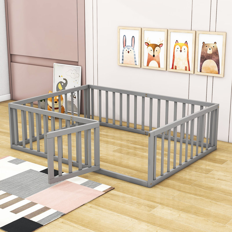 Guerriero Wooden Daybed Frame with Fence, Gray, Full / Double