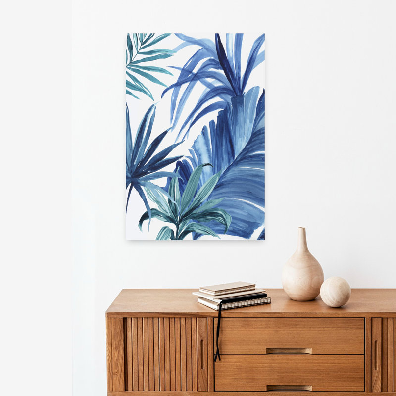 Tropique bleu I abstrait nature, art tropical, H 24 po x l 16 po