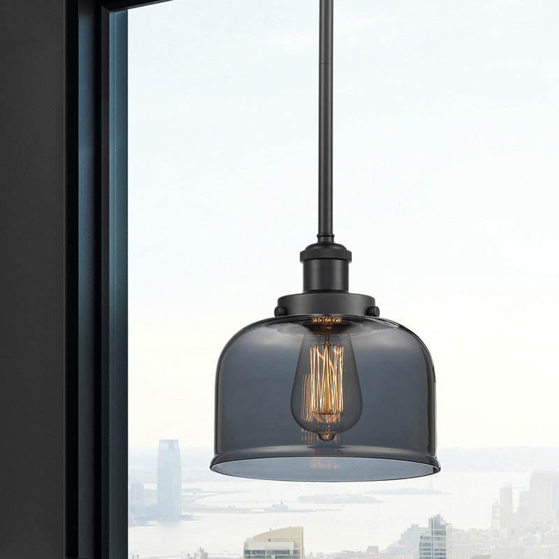 Mini luminaire suspendu en forme de tige 8 po Ballston Urban Bell, DEL, Plaqué couleur fumée, Noir mat