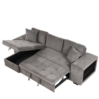 Canapé modulaire réversible en L 104,5 po avec canapé-lit et rangement, pied carré, canapé-lit gris anthracite, 2 tabourets, coin salon