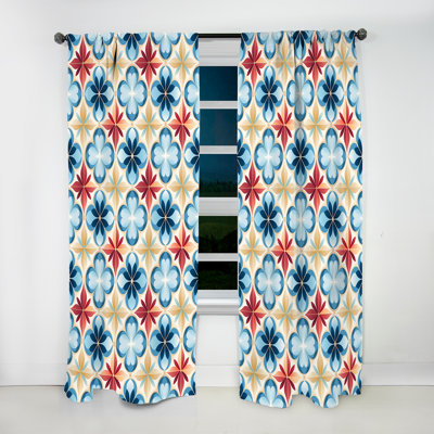 Blue And Red Vintage Moroccan Tiles Dream - Bohemian Velvet Curtain - Room Darkening - 1 panel