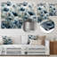 Décoration murale en métal «Feuilles bleues et fleurs III» - feuilles florales-218223233