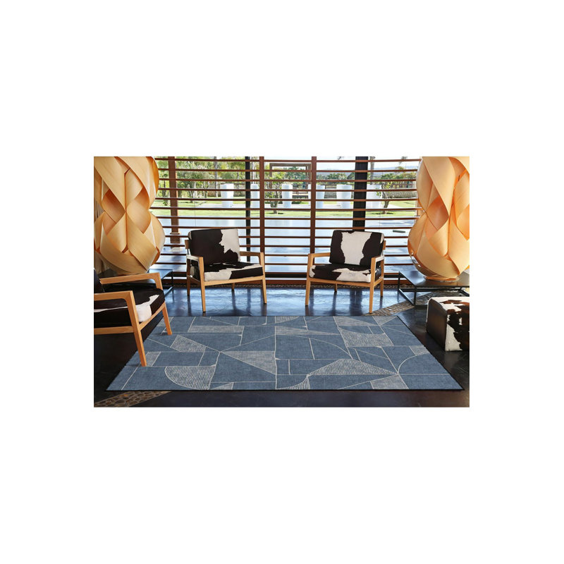 Tapis décoratif bleu à motif géométrique lavable à la machine, Sous-tapis carré 3 pi 3 po inclus