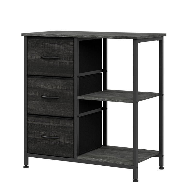 Classeur à 3 tiroirs, support pour imprimante avec 2 tablettes de rangement ouvertes, classeur en tissu sous le bureau pour bureau à domicile, solution de rangement moderne