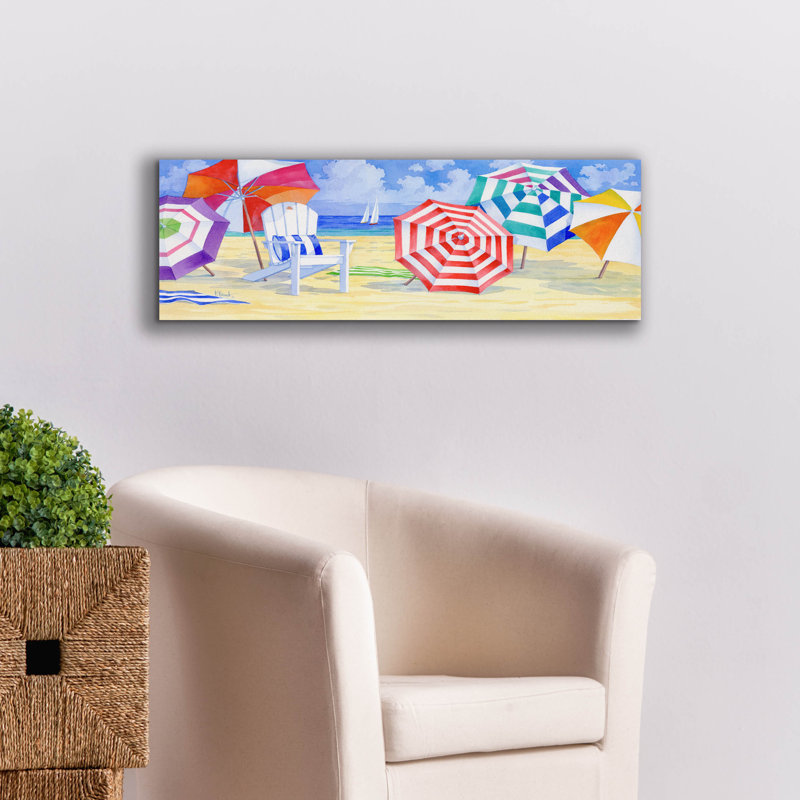 «Umbrella Beach Bright» par Paul Brent, reproduction d'art sur toile, H 12 po x l 36 po