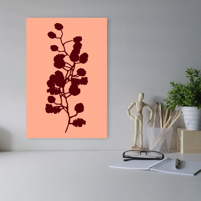 «Peach Botanical Silhouette Abstract Elegant Minimalist Nature Plant», reproduction d'art murale, H 18 po x l 12 po