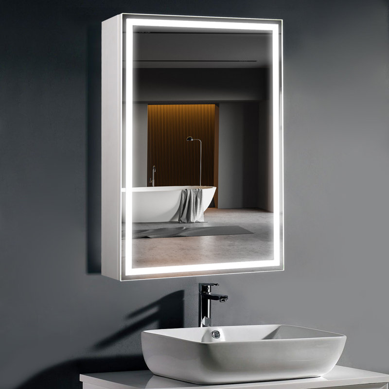  Armoire à pharmacie lumineuse sans cadre à fixation en surface avec miroir et 2 tablettes, H 28 po x l 20 po x P 5,2 po