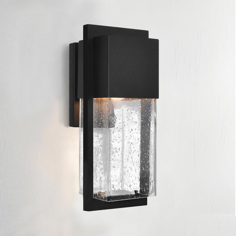 Alvime 14.4" H Modern Outdoor Wall Mount Lantern with Seedy Glass Shade, 14.4" Height