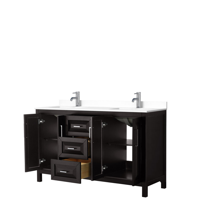 Ensemble de meuble-lavabo double 60 po Daria, Espresso foncé, Chrome poli