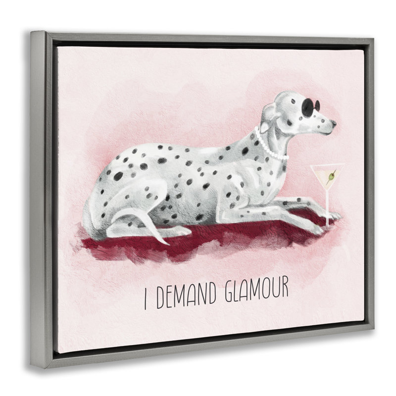 «I réclame Glamour Dog» par Daphne Polselli, Cadre flottant gris lustré, H 17 po x l 21 po