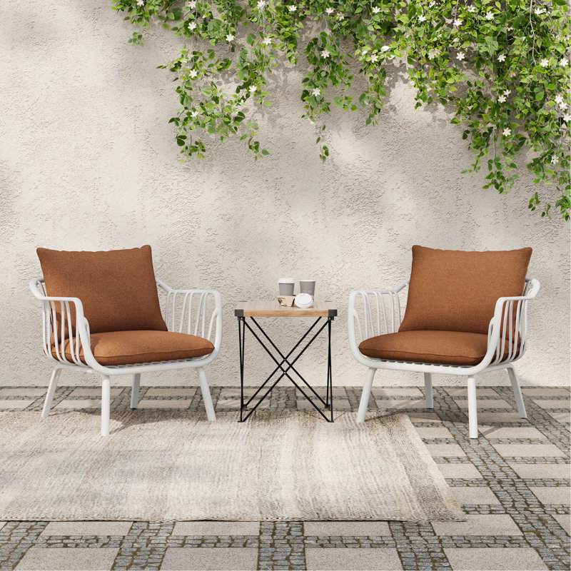 Fauteuil club d'extérieur Huron PP, finition blanche avec coussin brun, ensemble de 2