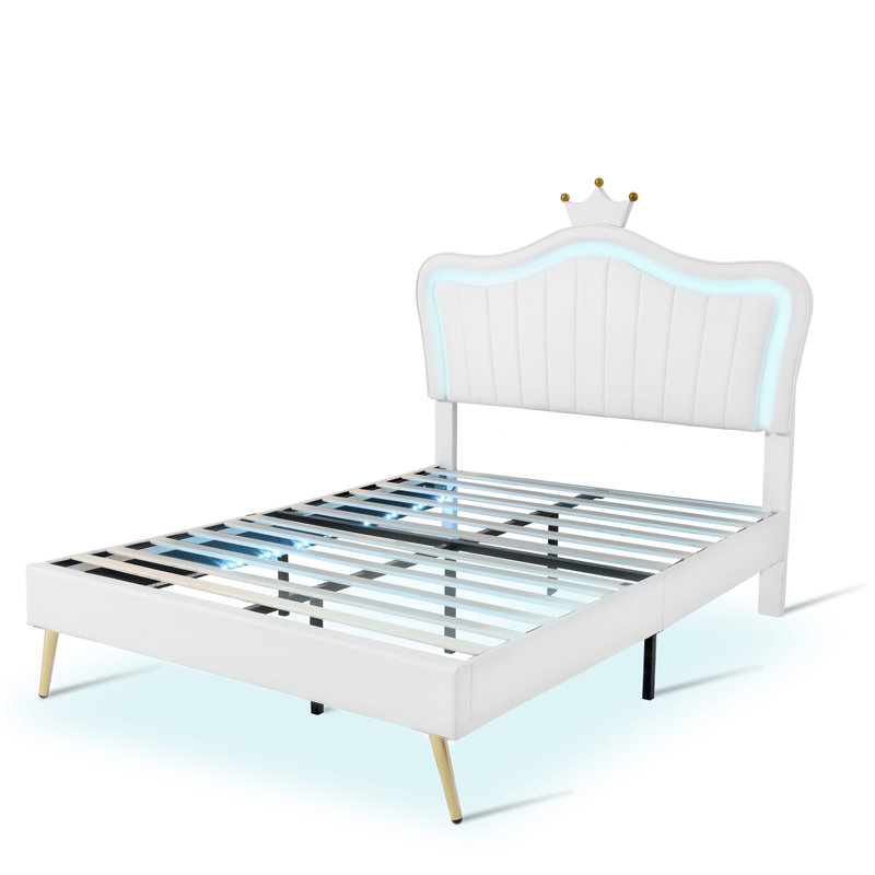 Mikhale Modern Velvet Platform Bed with Tufted Headboard and LED Lights, Queen, Gray