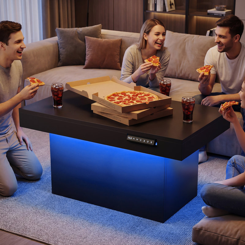 Table basse électrique à plateau relevable avec éclairage et rangement à DEL, 32,7 po H x 47,3 po L x 19,7 po l