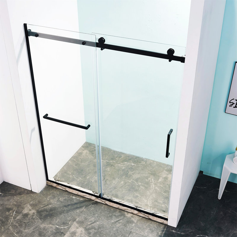 Porte de douche coulissante simple demi-cadre l 56 à 60 po x H 75 po, Noir