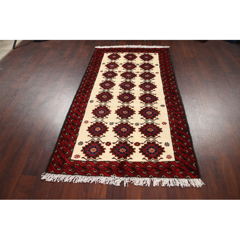 Tapis ivoire en laine noué à la main de conception unique 3 pi 5 po x 6 pi 1 po Shaunie