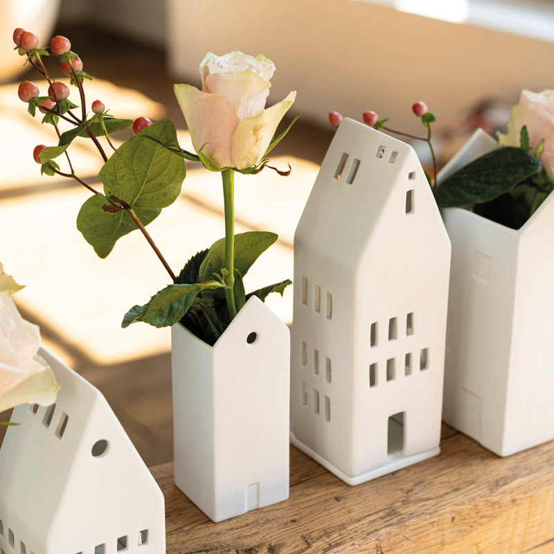 Porcelain Village House - Large Windows, 8.7" H x 2.9" W x 3.1" D