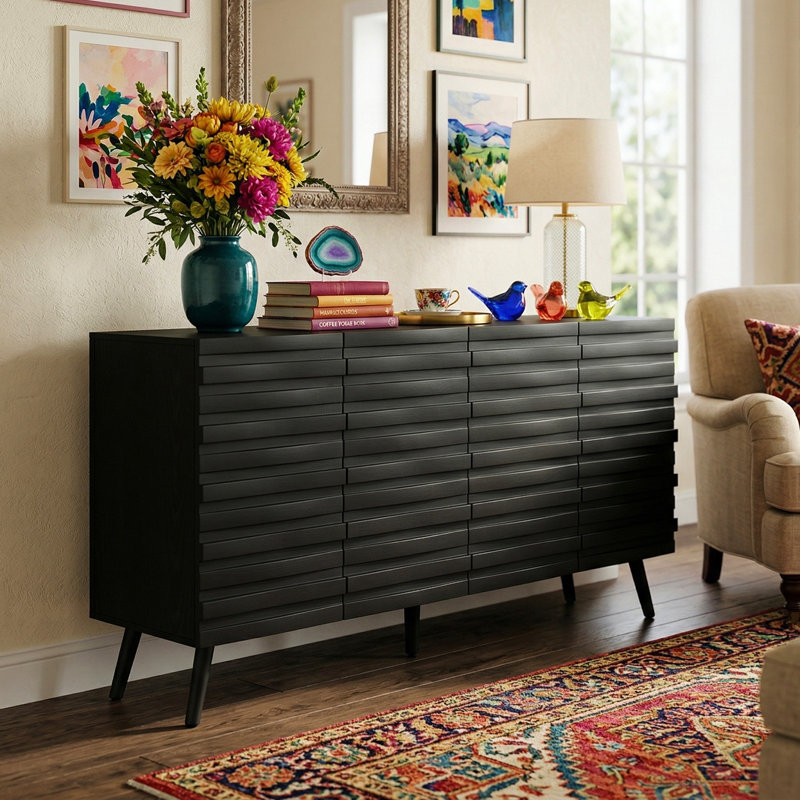 4-Door Chest With Adjustable Shelf, Black