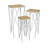 3Pc Nesting Plant Stand Table Set, Brown Wood, Open White Metal Base