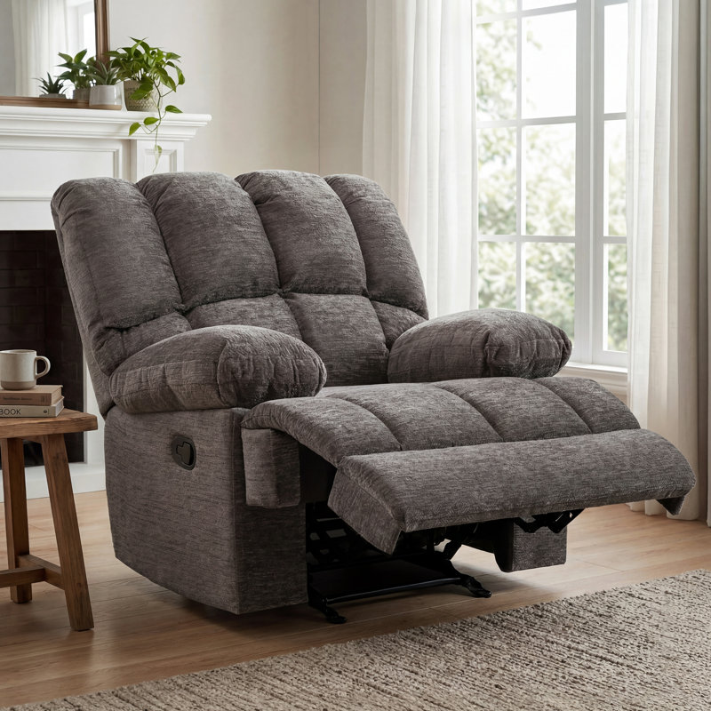 Fauteuil inclinable manuel berçant surdimensionné l 44,5 po, Chenille grise foncée, H 41,33 po x l 44,48 po x P 29,92 po
