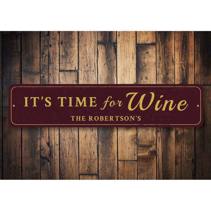 Panneau «Time for Wine» en aluminium, H 4 po x l 18 po x P 0,04 po
