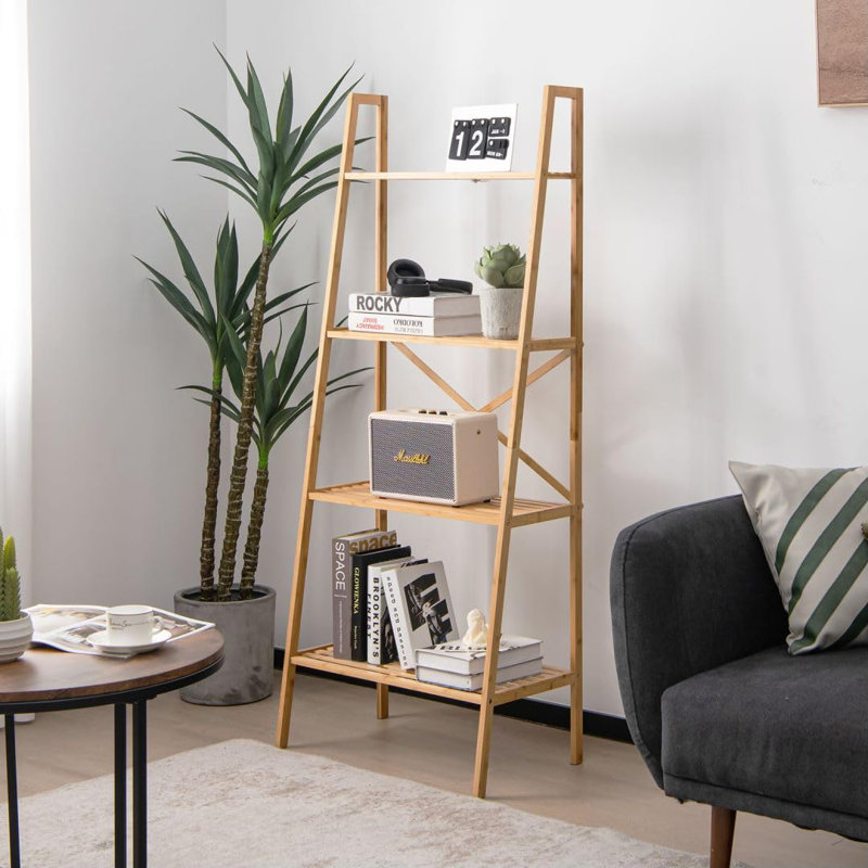 148cm H x 60cm W Bamboo / Rattan Ladder Bookcase