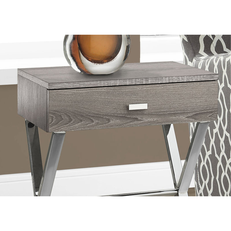 Table de bout élégante avec compartiment de rangement - Stratifié taupe foncé et métal pour le salon, bureau décoratif Den Chic