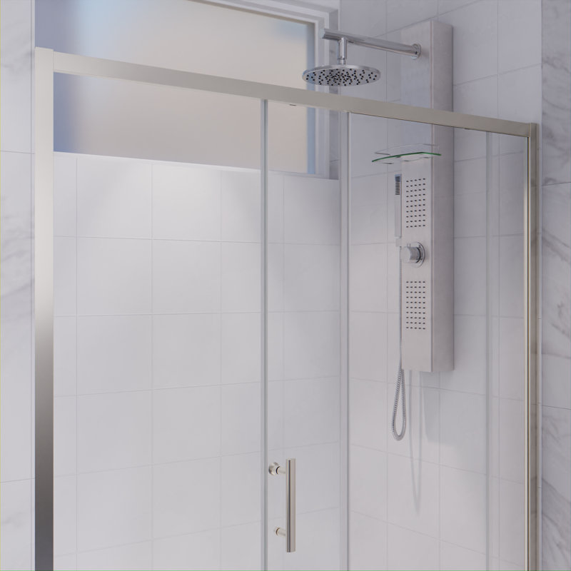 Halberd Series 48" W x 72" H Single Sliding Framed Shower Door, Brushed Nickel