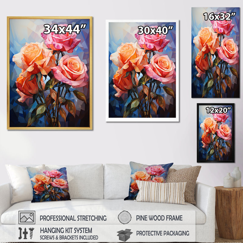 «Rose Blossoms With Graceful Curves IV» sur toile, Cadre simple blanc, H 44 po x l 34 po x P 1,5 po