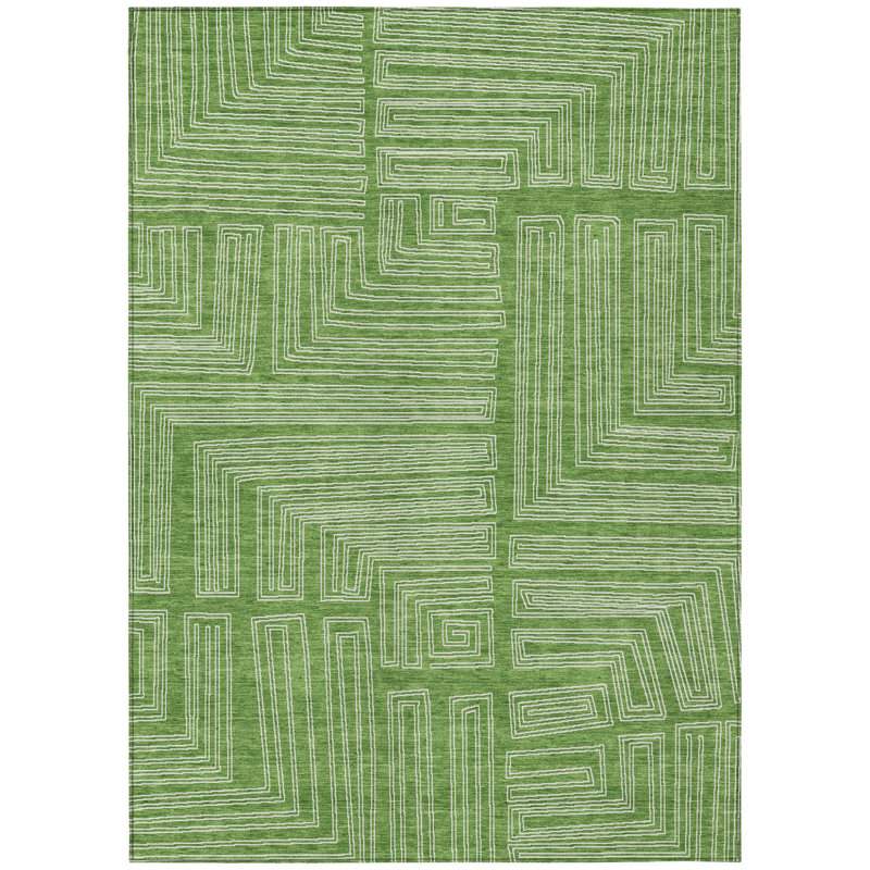 Tapis géométrique lavable intérieur / extérieur vert 8 pi x 10 pi