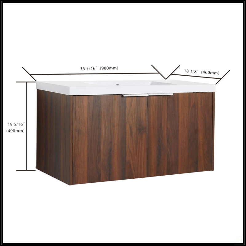 Meuble-lavabo à fixation flottante 36 po avec porte à fermeture en douceur Modern Design, 36", Noyer de Californie