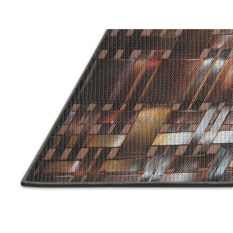 Tapis brun/noir tissé à la machine, Rectangle 4 pi x 6 pi