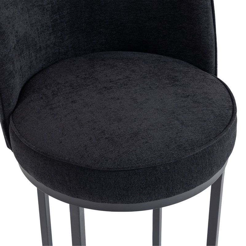 Counter Height Bar Stools Set of 2, Modern Barrel Design with Backrest, Linen Fabric Upholstered for Kitchen Island Comfort