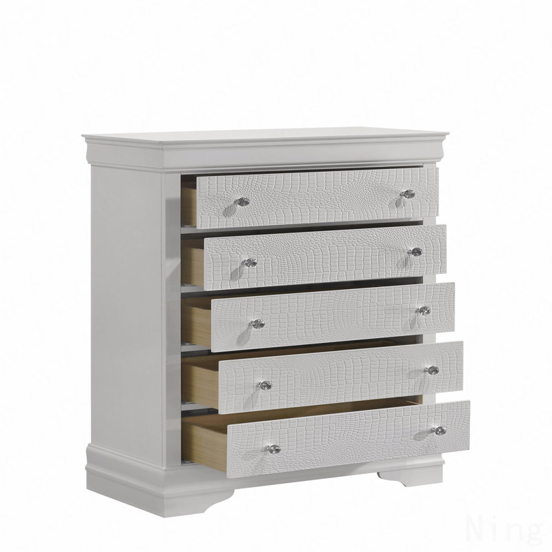 5-Drawer Chest, Modern Style  Woodenen Construction, White