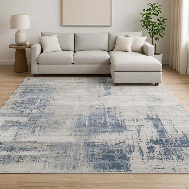 Tapis bleu abstrait noué à la main 8 pi x 10 pi