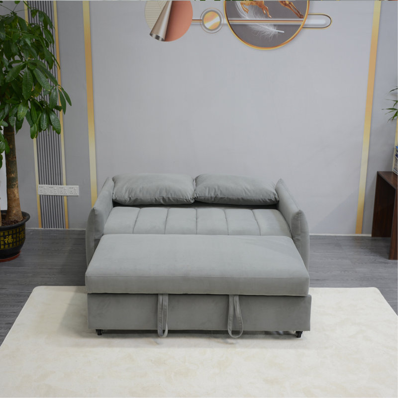 Canapé-lit convertible, canapé-lit avec canapé-lit, dossier ajustable, canapé en velours avec 2 poches latérales, 2 coussins, pour salon, appartement, gris clair