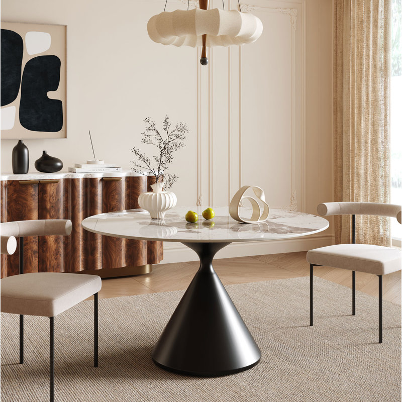 45.2" Sintered Stone Round Dining Table For 4-6, Pandora, Black