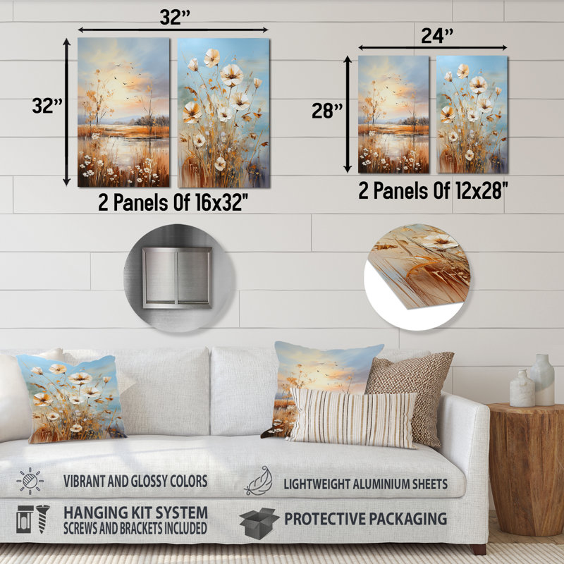 Ensemble de 3 art mural prairies à motif floral prairies et sérénité infinie, H 28 po x l 24 po
